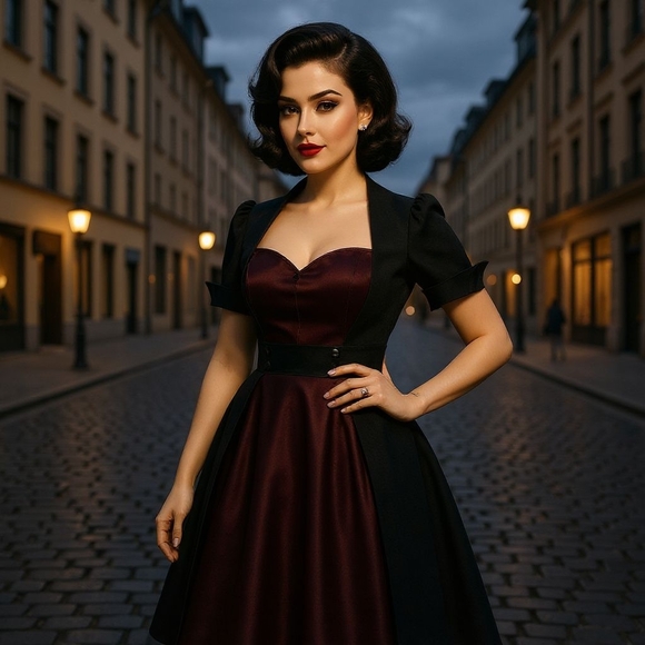 Swing Dance Satin Short Sleeve Pin Up Dress - Picture 3 of 10